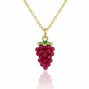 Gold Tone Red Garnet Grape Cluster Charm Necklace Crystal Gemstone Pendant Women